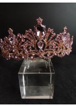 Стилна кристална корона за официални събития в розово и златно- Pink Queen